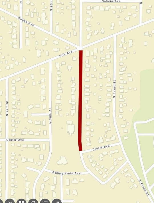 n 25th street closure, map, trees