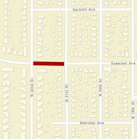 Saemann Avenue, Road closure, map